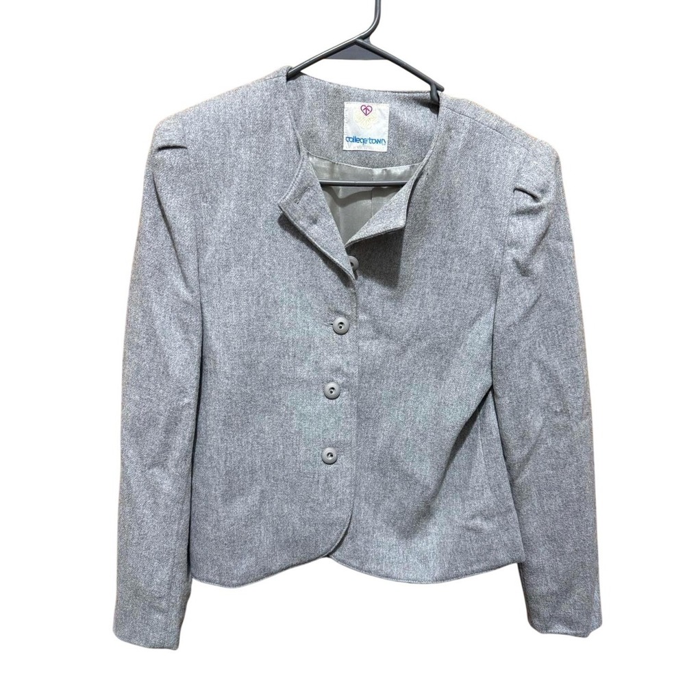 Collegiate Town Women's‎ Wool Blazer Gray Vintage 90s Career Jacket Lined